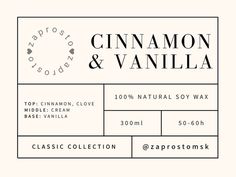 the logo for cinnamon and vanilla, a natural soy wax brand that is available in two different colors