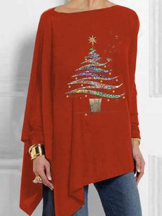 Product Name Christmas Tree Printed Casual Mid-Length Women's Tops SPU 10216681 Gender Women Occasion Casual Material Cotton Please Note: All dimensions are measured manually with a deviation of 1 to 3CM      SIZE BUST LENGTH SLEEVE IN CM IN CM IN CM S 47.2  120 28.3  72 16.1  41 M 48.8  124 28.7  73 16.5  42 L 50.4  128 29.1  74 16.9  43 XL 52.0  132 29.5  75 17.3  44 2XL 53.5  136 29.9  76  17.7  45  3XL 55.1  140 30.3  77 18.1  46 4XL 56.7  144 30.7  78 18.5  47 5XL 58.3  148 31.1  79 18.9  4 Festive Long Sleeve Tops For New Year, Red Long Sleeve Christmas Tops, Red Holiday Tops For Fall, Red Holiday Top For Winter, Red Tops For Winter Holiday, Red Tops For Fall Holiday, Red Tops For Holiday And Fall Season, Red Tops For Holiday In Fall, Red Festive Tops For New Year