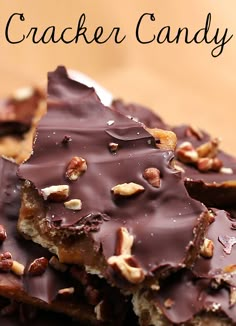 chocolate covered cracker candy on a plate with the words cracker candy over it