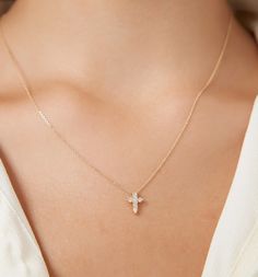 Buy 14K Solid Yellow Gold Minimalist Diamond Cross Necklace for only $288 at LTB Jewelry! Free Shipping. Buy Now Pay Later in 6 Terms. Cross Pendant Necklace Woman, Gold Diamond Cross Necklace, Small Cross Necklace, Star Wedding Band, Diamond Cross Necklace Gold, Classy Minimalist, Dainty Cross Necklace, Diamond Cross Necklace, Minimalist Necklace Gold