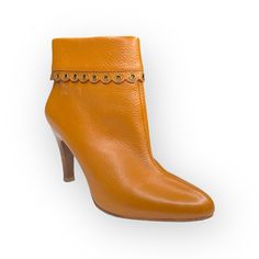 Michael Kors Roadie Heeled Leather Ankle Booties In Luggage Size 6m Msrp $228 Brand New Without Box A Scallop Edged Cuff At The Top Line Of A Heeled Ankle Bootie Is Magnificently Embellished With Grommets, Giving An Edgy Twist To A Sleek Almond Toe Leather Boot. Contrast Wrapped Heel. Gorgeous And Hard To Find. You’ll Love These Small Mark At The Left Toe. Small Mark At The Heel. Stock Numbers Written At Soles. Zoom All Pics For Full Details Approximate Measurements: Heel: 4” Fabrication: Leathe Cognac Leather High Heel Boots, Elegant Brown Booties For Work, Cognac Leather-lined High Heel Boots, Cognac Ankle Boots Medium Width, Cognac High Heel Boots With Leather Lining, Elegant Brown Boots With Heel Pull Tab, Brown Leather-lined Ankle Boot Heels, Chic Leather Booties With Heel Pull Tab, Brown Suede Ankle Boot Heels