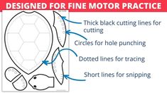 the instructions for how to make a turtle paper toy that is cut and glued