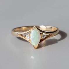 Marquise Cut Australian Solid Opal & Diamond Ring 14K Yellow Gold Promise Ring for Couples Wedding T Solid Opal Ring, Ruby Engagement Ring Set, Rings Pandora, Marquise Cut Diamond Ring, October Sky, Cheap Diamond Rings, Opal Diamond Ring, Unique Opal, Promise Rings For Couples