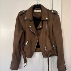 Brand New I Only Wore This Piece Twice Or Thrice Chic Zara Outerwear With Zipper Closure, Fitted Brown Zara Leather Jacket, Zara Fitted Biker Jacket For Fall, Zara Brown Long Sleeve Leather Jacket, Casual Brown Zara Leather Jacket, Chic Brown Zara Leather Jacket, Zara Faux Leather Jacket, Faux Leather Jacket, Zara Jackets