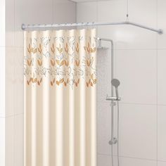 a shower curtain with an orange flower pattern