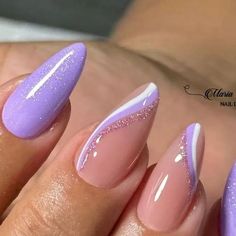 Light Purple Prom Nails, Purple Almond Nails, Band Nails, Purple Acrylic Nails, Almond Nails Designs, Prom Nails, Fancy Nails, Chic Nails