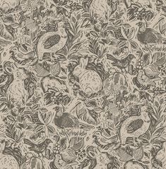 an old wallpaper pattern with birds and flowers on the side, in shades of brown