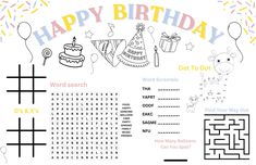 birthday word search worksheet for kids to print and color with the words happy birthday