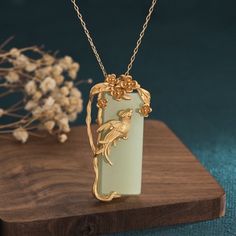 Natural Green Jade Stone Bird Pendant Green Crystal Gold Chain Necklace Amulet Material: Green Jade Size: About 24 Inch, Adjustable Tiger Necklace, Cleansing Stones, Free Nature, Hetian Jade, Bird Charm, Bird Pendant, Flower Branch, Bird Jewelry, Jade Jewelry