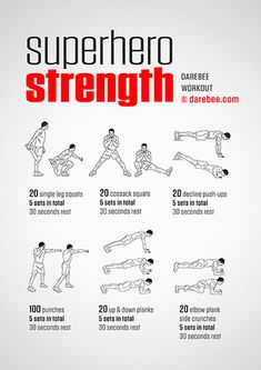 a poster with instructions on how to do the super hero strength exercises for men and women