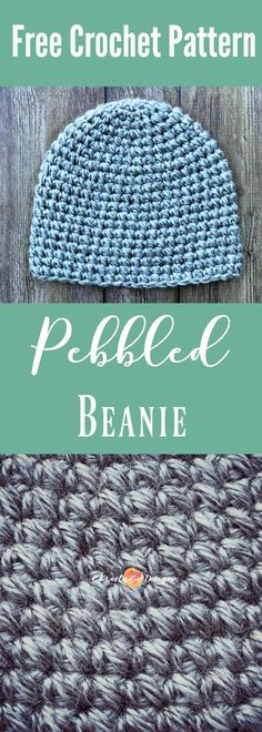 the crochet beanie pattern is shown in three different colors