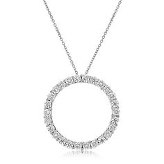 14K white gold 16-18" diamond circle pendant from the Reis-Nichols Collection. The pendant features 26 round brilliant cut diamonds weighing over 1 3/4 ctw. Round Diamond Cut Necklace, Circle Diamond Necklace With Brilliant Cut, Round Diamond Birthstone Necklace, Fine Jewelry Brilliant Cut Diamond Circle Necklace, Brilliant Cut Diamond Circle Necklace, Brilliant Cut Circle Diamond Necklace, Brilliant Cut Circular Diamond Necklace, White Gold Circle Diamond Necklace Fine Jewelry, Fine Jewelry White Gold Circle Diamond Necklace