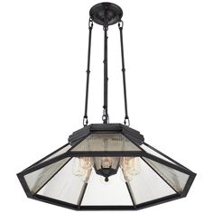 a light fixture with three lights hanging from it's ceiling and two glass shades on the