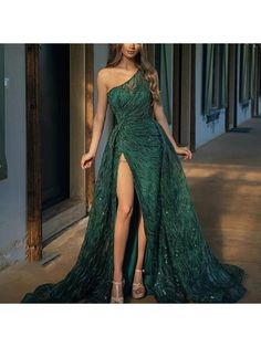 Red Green Dress, Green Wedding Dresses, Split Long Dress, Emerald Green Dresses, Sequin Party Dress, فستان سهرة, Split Maxi Dress, Lace Evening Dresses, Evening Party Dress