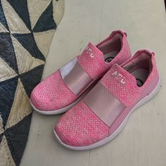 Women’s Apl Barbie Pink Shoes Size 7 Euc Pink Ortholite Insole Round Toe Sneakers, Pink Sneakers With Ortholite Insole And Round Toe, Pink Closed Toe Sneakers For Spring, Pink Slip-on Synthetic Sneakers, Pink Low-top Sneakers With Ortholite Insole, Pink Sneakers With Cushioned Footbed And Round Toe, Pink Cushioned Sneakers With Round Toe, Pink Sneakers With Rubber Sole, Pink Closed Toe Sneakers With Rubber Sole