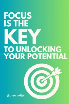 a green and blue poster with the words focus is the key to unlock your potential