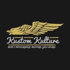 the logo for kuston rullure built motorcycle before you born, on a black background