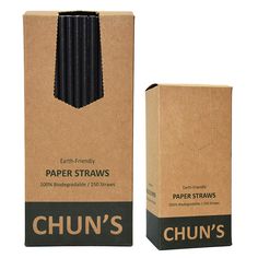 chun's earth friendly paper straws - box of 100 sticks, black