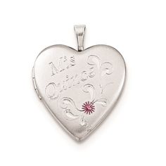 Sterling Silver 20mm Enameled D/C Mis Quince Heart Locket Silver Jewelry For Valentine's Day, Silver Locket For Valentine's Day, Antique Silver Jewelry For Valentine's Anniversary, Antique Silver Jewelry For Anniversary On Valentine's Day, Antique Silver Engraved Jewelry For Valentine's Day, Engraved Antique Silver Jewelry For Valentine's Day, Antique Silver Engraved Heart Jewelry, White Engraved Jewelry For Valentine's Day, Engraved White Jewelry For Valentine's Day