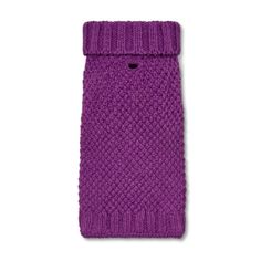 a purple knitted phone case on a white background