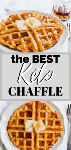 two waffles with butter on top and the words how to make chaffles