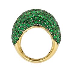 18kt Yellow & Black Gold Green Tsavorite Dome Ring: 9.50cts of round green tsavorites Yellow Diamond Necklace, Tsavorite Ring, White Diamond Necklace, White Diamond Earrings, Emerald Ring Gold, Yellow Diamond Rings, Diamond Jewelry Necklace, Dome Ring, Bridal Engagement Rings