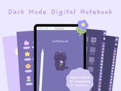 the dark moded digital notebook is open and ready to be used as an appliance