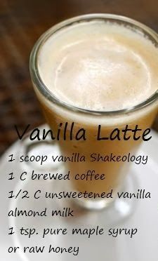 there is a cup of vanilla latte with information about the drink and ingredients in it