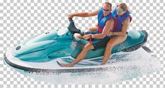 two people riding on the back of a jet ski