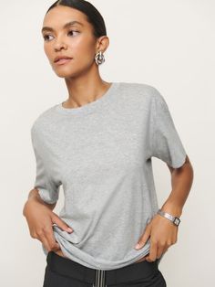 Shop the Liam Oversized Tee from Reformation, an oversized tee with a relaxed fit and crew neckline. Oversized Washed Relaxed Tops, Oversized Relaxed Top With Ribbed Neckline, Oversized Stonewashed Graphic Tee, Oversized Soft-washed Relaxed T-shirt, Relaxed Oversized Organic Cotton T-shirt, Work Wear Outfits, Genetically Modified, Vintage Inspired Dresses, Heads Up