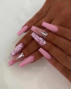 Ballet Nails, Nails For Women, Nails Long, Bling Nails, Fancy Nails, Artificial Nails, Rhinestone Nails, Best Acrylic Nails