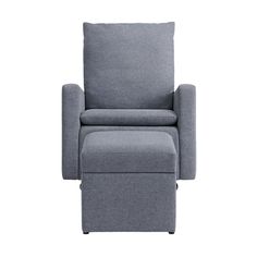 the reclining chair with footstool and ottoman is shown in light gray fabric