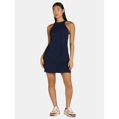 Blurring the lines between active and casual, it's Athletic Works' Tank Dress for the win. Sporty and stylish, this sleek mini dress skims your figure for a flattering fit and has a cute crisscross back with a keyhole accent. The DriMore moisture-wicking finish helps keep you cool and dry so go ahead and enjoy your day with confidence. Only at Walmart. Size: L.  Color: Blue. Workout Tops For Women, Enjoy Your Day, Blue Gender, Womens Activewear, Sleeveless Tank, Dress Backs, Tank Dress, Active Wear For Women, Dresses Xs