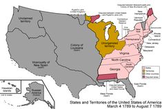 the united states is shown in red, yellow and gray with different areas labeled on it