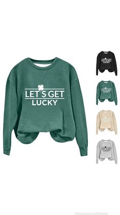 St Patrick's Day Shirts Women Shamrock Crew Neck Long Sleeve Shirt Casual Pullover Clover St Patrick's Day Loose Sweatshirt. #sweatshirt #pullover #funny #stpatricksday #fashion #shamrock #clover #green #cozy #casual #lucky Funny Irish Shirts, St Patrick's Day Shirts, Womens Shirts Casual, St Patricks Day Shirts, Brown Long Sleeve Shirt, Fall Clothing, Casual Long Sleeve Shirts