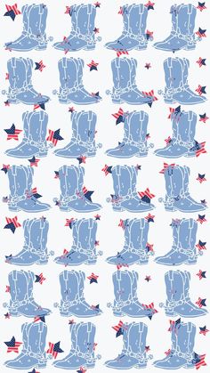 an image of a pattern with boots and stars on the ground in blue, red and white