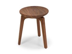 a small wooden stool with one leg bent down and the other turned to look like it's legs