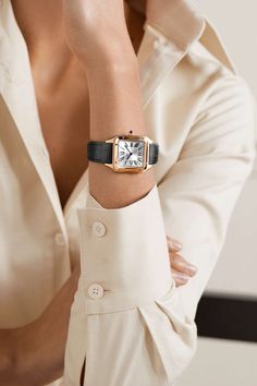 CARTIER Santos-Dumont 38mm small 18-karat rose gold and alligator watch | NET-A-PORTER Santos Cartier Woman, Cartier Santos Dumont Women, Cartier Santos Women, Cartier Santos Watch Woman, Cartier Dumont, Cartier Santos Dumont, Cartier Santos Watch, Fancy Watches, Cartier Santos