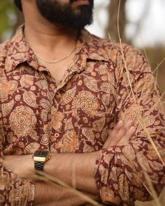 Menswear summer collection'24 - "Darthi" - Outfit details: Brown kalamkari shirt with kakhi shorts. - Inframe: @soorya_dath Outfit, Styling & Photography: @logha_by_laveena . . . . . . . . . . . . . . . . . . . . . . . . . . . . . . . . . . . . . . . . . . . . . . . . . . . . . . #ethnicwear #ethnictextiles #traditionalwear #indiantextiles #indianprints #indianprint #menshirt #cottonwear #casualwear #fashionblogger #fashionstyle #fashioni... Mens Fashion Summer