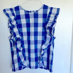 Nwt Anthropologie Whit Two Gingham Ruffle Blouse Size M Ruffle Detail Down Front And Back Wood Buttons Down Back Machine Wash 100% Cotton Plaid Short Sleeve Tops With Ruffles, Short Sleeve Plaid Tops With Ruffles, Casual Plaid Blouse With Ruffles, Short Sleeve Ruffled Tops For Picnic, Ruffled Short Sleeve Tops For Picnic, Blue Ruffled Tops For Picnic, Anthropologie Top, Anthropologie, Gingham