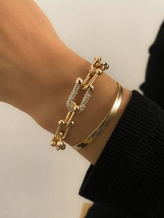 Urban Solid Color Geometric Alloy Bracelet Accessories GOLD-One_size Bracelet Accessories, Classy Jewelry, Jewelry Lookbook, Fancy Jewelry, Jewelry Photography, Silver Accessories, Gold Accessories, Jewelry For Her, Girly Jewelry