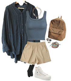 Peter Parker Aesthetic Outfit, 90s Comfy Outfits, Camping Looks For Women, Peter Parker Inspired Outfit, Hippy Summer Outfits, Summer Camp Counselor Outfits, Cute City Outfits, Granola Girl School Outfit, Missions Trip Outfits