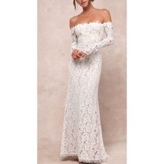 R3/Z25/12624) This Stunning Lulu&Apos;S Romance Dreamer White Lace Off-The-Shoulder Maxi Dress In Size Xl Is Perfect For Any Special Occasion. The Dress Features Long Sleeves, A Zip Closure, And A Beautiful Lace Pattern That Exudes Elegance And Sophistication. The Dress Length Is Long, Making It Perfect For Formal Events Or Weddings. The Dress Is Versatile And Can Be Worn In Any Season, Whether It&Apos;S Summer, Fall, Or Spring. The Off-The-Shoulder Neckline Adds A Touch Of Romance, Making It A Lace Off The Shoulder Dress, 50th Anniversary Party, Lulu Dresses, Anniversary Party, Lace Pattern, Fancy Dresses, 50th Anniversary, Summer Fall, Cocktail Party