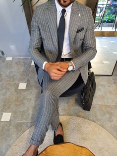 Wellington Gray Pinstripe Double Breasted Suit – BRABION Pin Stripe Suit Mens, Double Breasted Pinstripe Suit, Graduation Suit, Double Breasted Suit Men, Checkered Suit, Grey Suit Men, Suit Clothes, Charcoal Suit