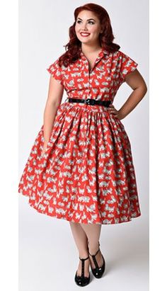 Bernie Dexter Plus Size 1950s Red Kitten Kelly Cap Sleeve Swing Dress Rockabilly Dress Pattern, Rockabilly Fashion Plus Size, Plus Size Rockabilly, New Look Ideas, Bernie Dexter, Vintage Meets Modern, Plus Size Fashions, Rockabilly Style