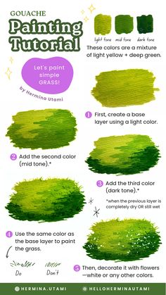 the steps in how to paint green with acrylic paints and watercolors