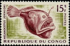 a stamp with a fish on it's face and the words republique du