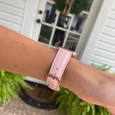 Our Pink Leather Apple Watch band is a quaint, yet eye-catching piece to add to your Apple Watch band collection. Round out any outfit with this staff favorite that is sure to draw attention! Fits 38, 40, 41 mm High-quality, durable, and comfortable pink leather Rose Gold embellished hinges Adjustable strap to fit most wrists Simple yet elegant design suitable for anyone's style! Adjustable Apple Watch Band For Everyday Use, Adjustable Rose Gold Apple Watch Band For Everyday, Modern Pink Apple Watch Band Gift, Trendy Pink Bracelet Strap Apple Watch Band, Adjustable Rose Gold Apple Watch Band With Leather Strap, Light Pink Apple Watch Band, Pink Apple Watch Band With Bracelet Strap, Adjustable Pink Apple Watch Band For Everyday Use, Adjustable Pink Leather Watch Band