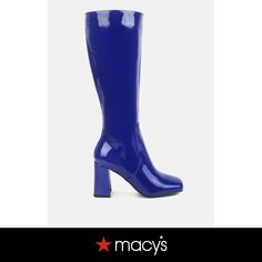 in stock Blue Round Toe Heeled Boots For Spring, Blue Leather Heels For Winter, Blue Synthetic Boots With Round Toe, Retro Blue Heels With Round Toe, Casual Blue Pointed Toe Heeled Boots, Blue Heels For Winter Party, Casual Blue Fitted Heeled Boots, Blue Party Heels For Winter, Winter Party Blue Heels