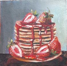 a painting of pancakes with strawberries on top